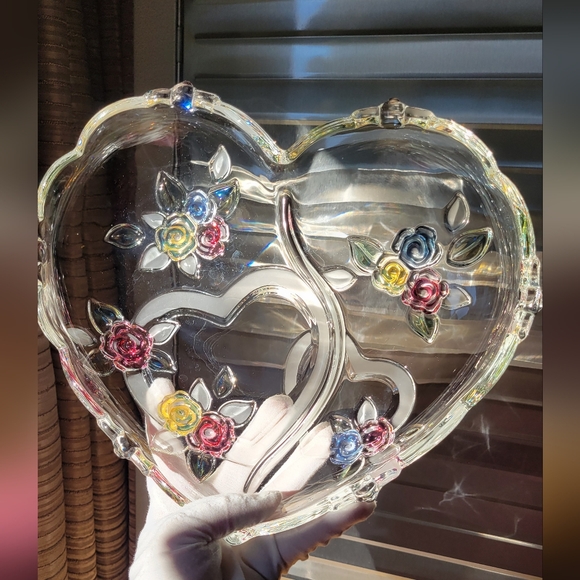 Vintage Lead Crystal Mikasa Heart Shaped Bowl Double Hearts - Picture 11 of 16